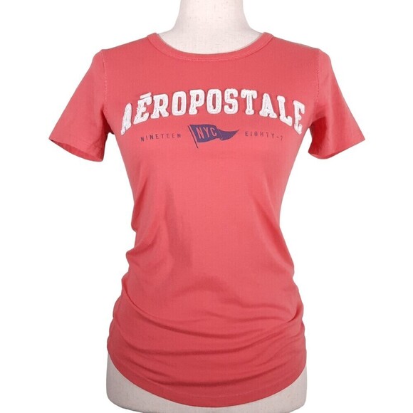 Aeropostale Women's Soft Fitted Branded Applique Graphic T-Shirt Tee SZ X-Small - Picture 1 of 11